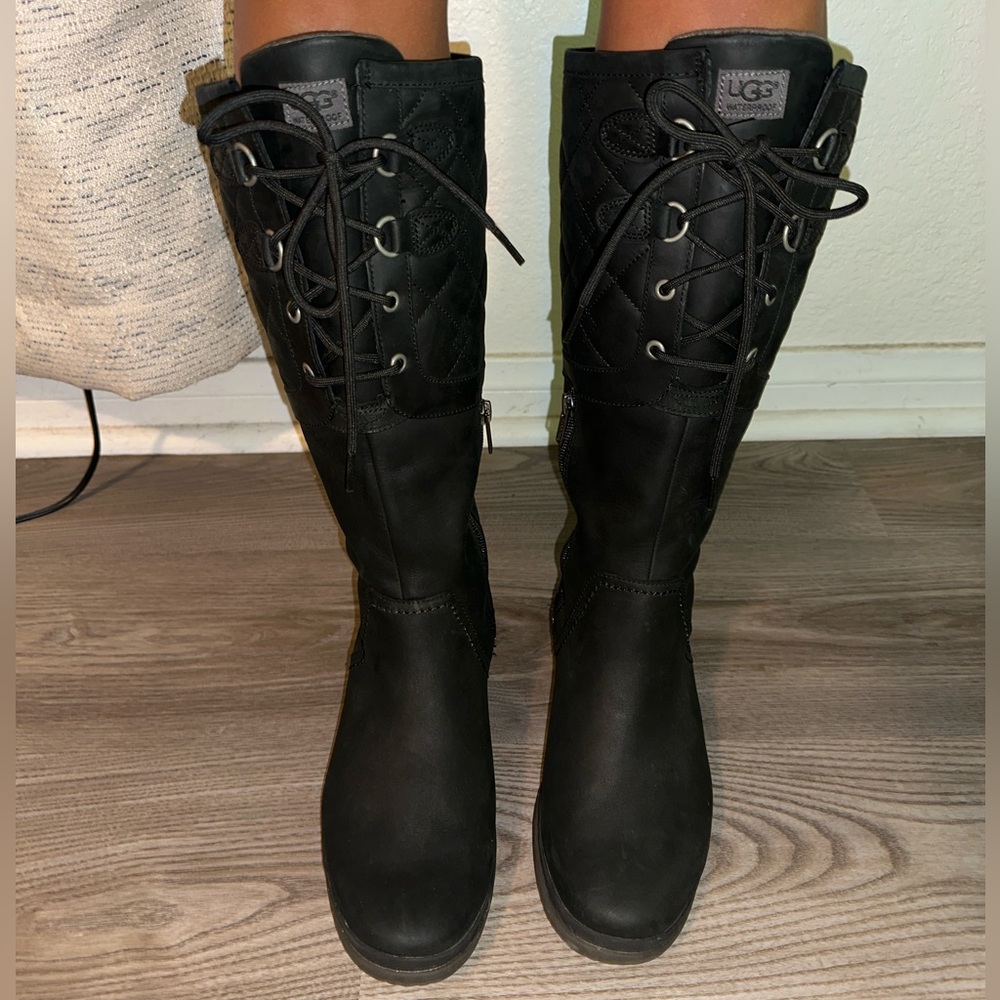 Ugg Tall Black Waterproof Quilted Snow Boots Sz 7